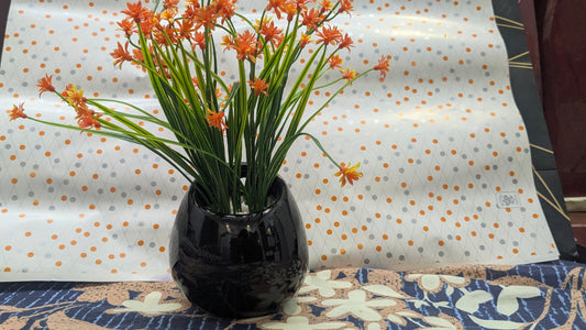 Elegant Artificial Flower Pot with Glossy Black Ceramic Vase